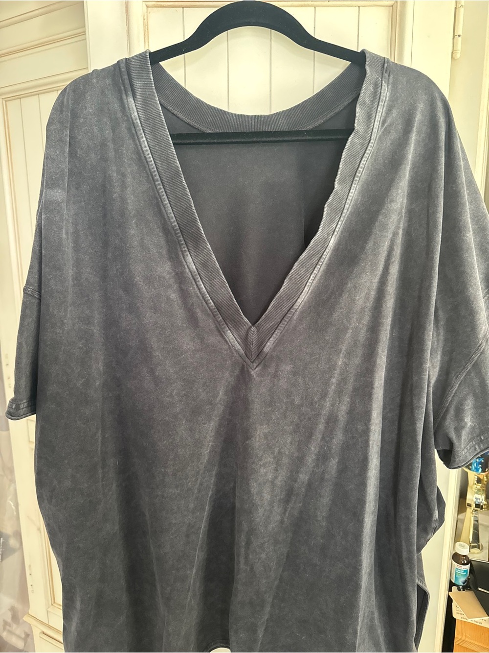 FP Movement Oversized Mineral Wash V-Neck Tunic Tee Gray L